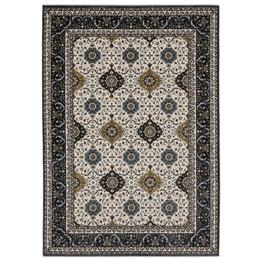 8' X 11' Ivory Medallion Area Rug With Fringe