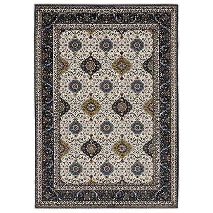 8' X 11' Ivory Medallion Area Rug With Fringe