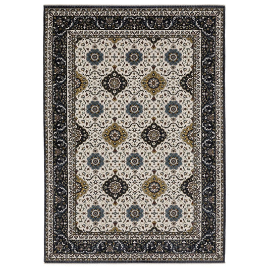 8' X 11' Ivory Medallion Area Rug With Fringe