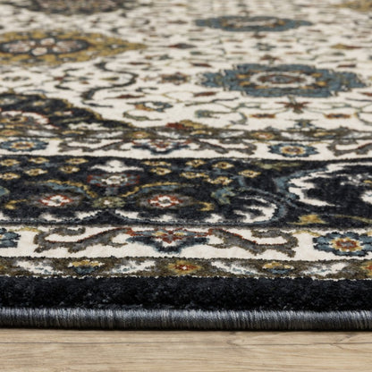 8' X 11' Ivory Medallion Area Rug With Fringe
