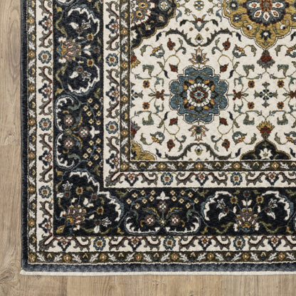 8' X 11' Ivory Medallion Area Rug With Fringe