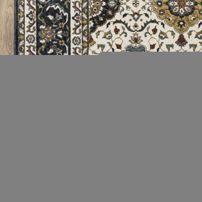 8' X 11' Ivory Medallion Area Rug With Fringe