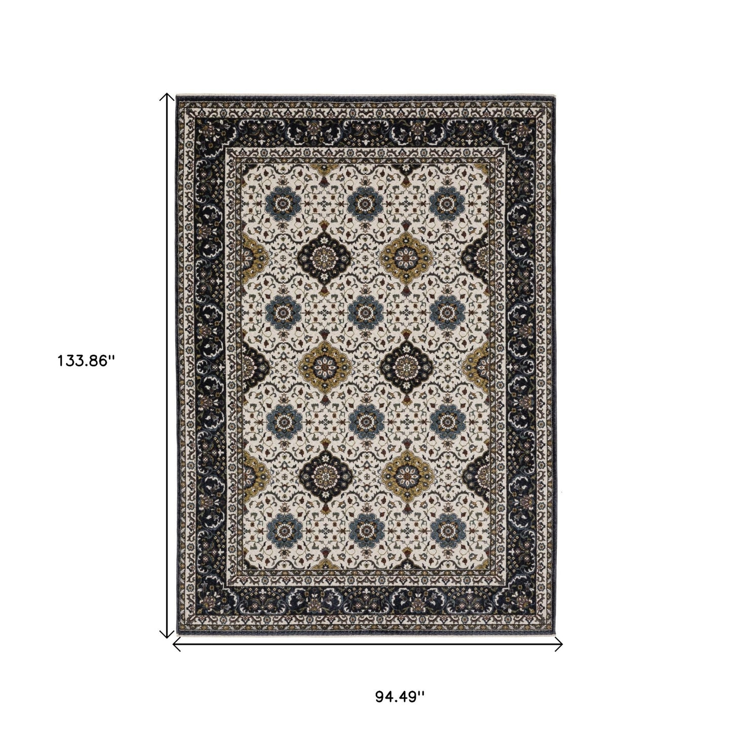 8' X 11' Ivory Medallion Area Rug With Fringe