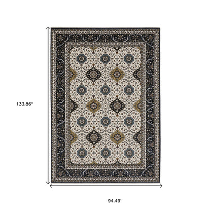 8' X 11' Ivory Medallion Area Rug With Fringe