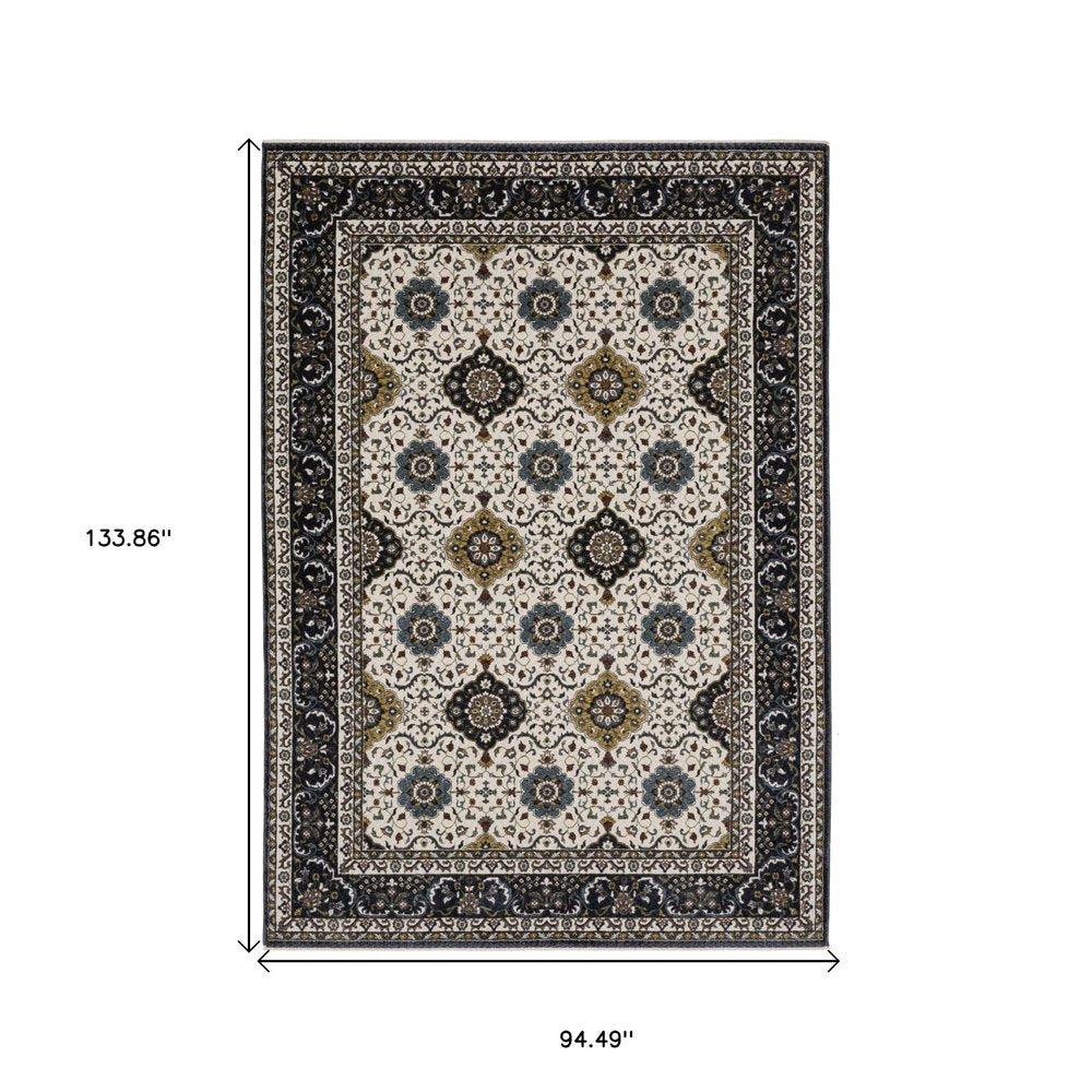 8' X 11' Ivory Medallion Area Rug With Fringe