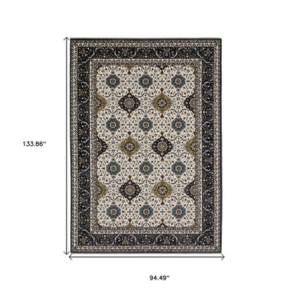 8' X 11' Ivory Medallion Area Rug With Fringe