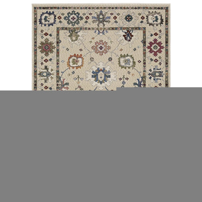 8' X 11' Ivory Blue And Light Brown Floral Area Rug With Fringe