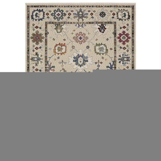 8' X 11' Ivory Blue And Light Brown Floral Area Rug With Fringe