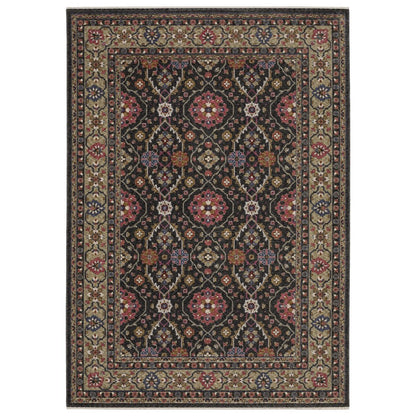 8' X 11' Charcoal And Pink Oriental Area Rug With Fringe