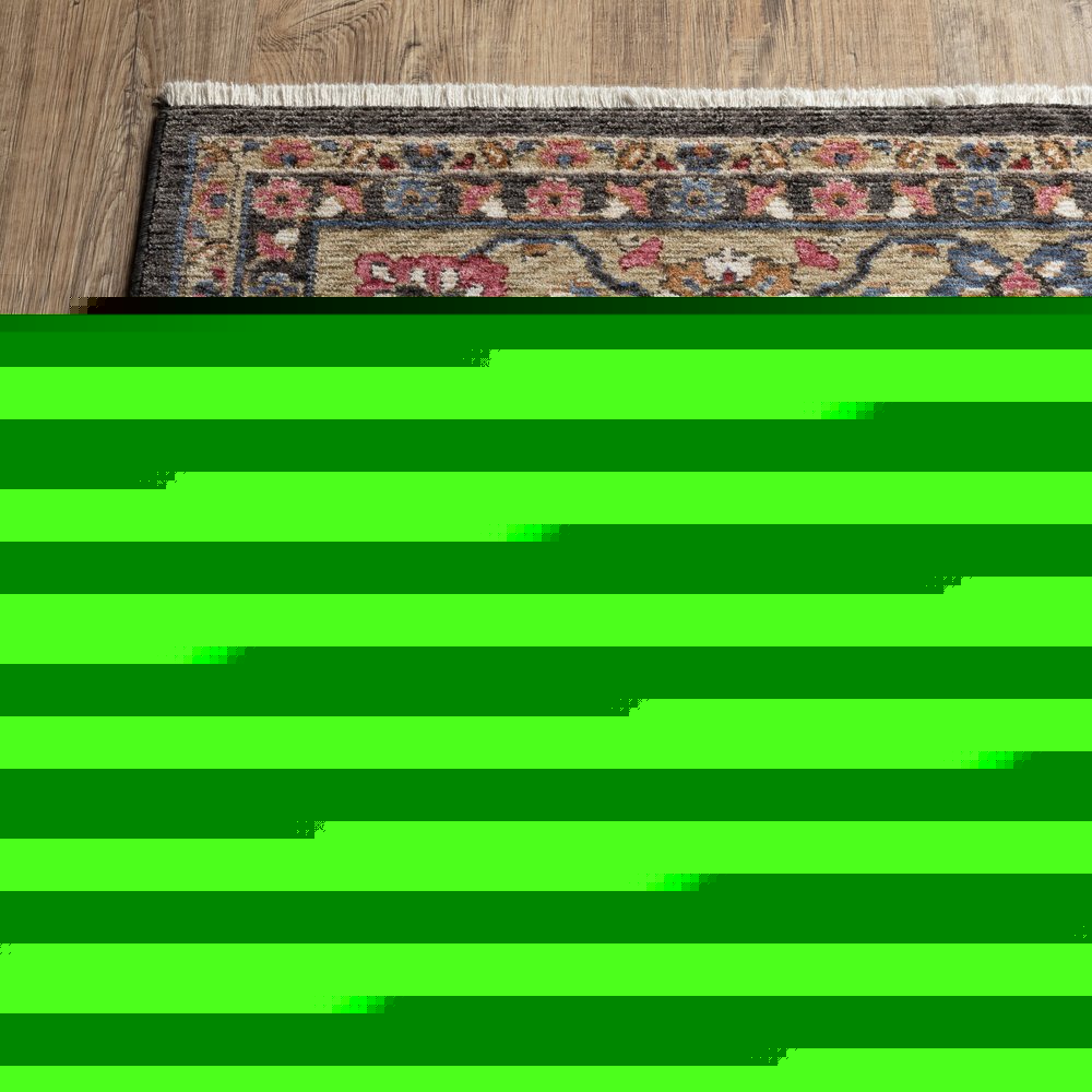 8' X 11' Charcoal And Pink Oriental Area Rug With Fringe