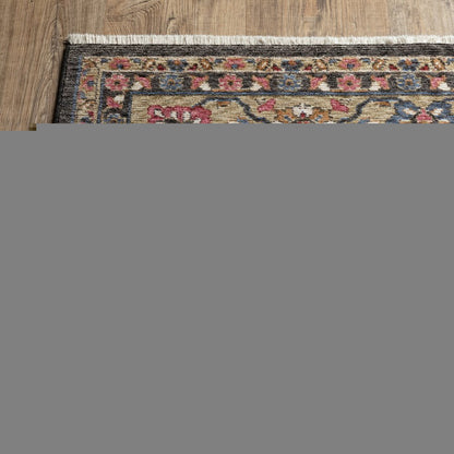 8' X 11' Charcoal And Pink Oriental Area Rug With Fringe
