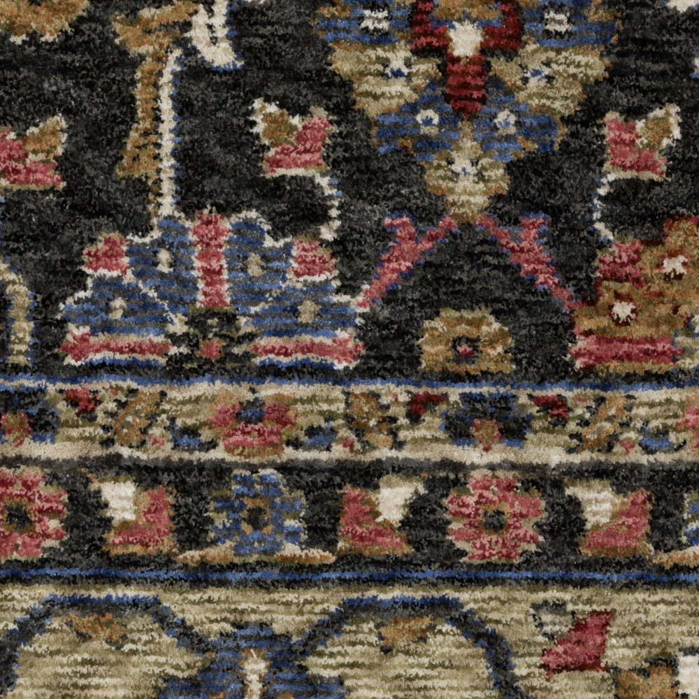 8' X 11' Charcoal And Pink Oriental Area Rug With Fringe