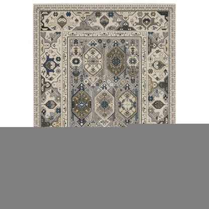 8' X 11' Ivory And Blue Oriental Area Rug With Fringe