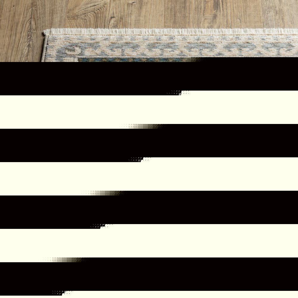 8' X 11' Ivory And Blue Oriental Area Rug With Fringe
