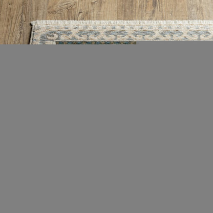 8' X 11' Ivory And Blue Oriental Area Rug With Fringe