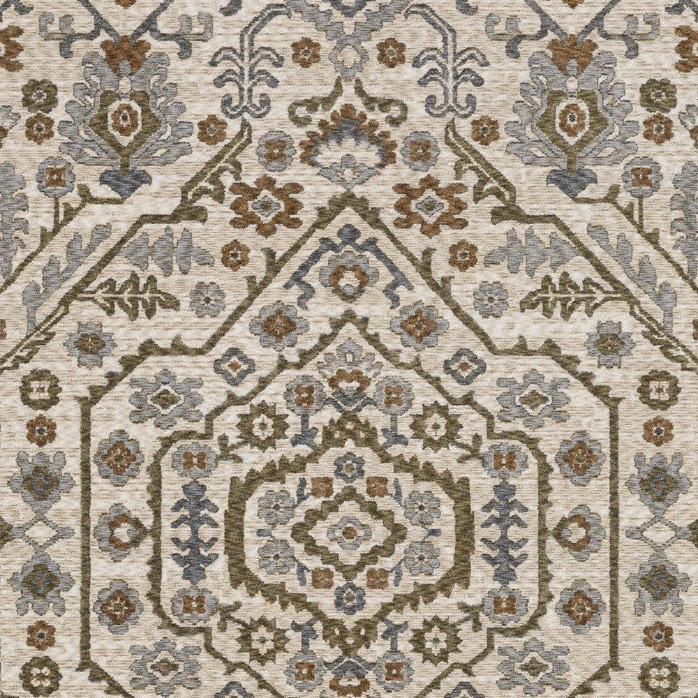 8' X 11' Ivory And Rust Floral Area Rug With Fringe