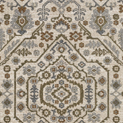 8' X 11' Ivory And Rust Floral Area Rug With Fringe