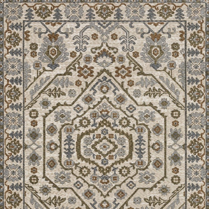8' X 11' Ivory And Rust Floral Area Rug With Fringe