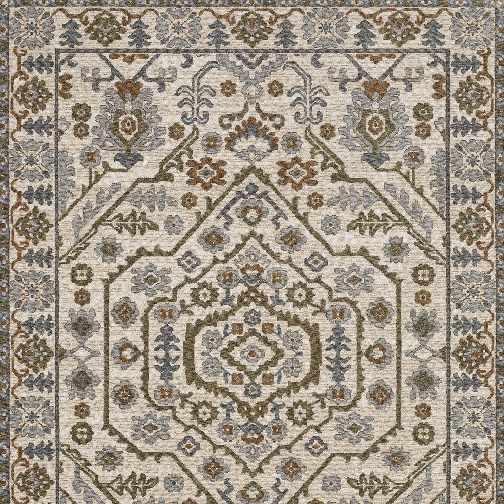 8' X 11' Ivory And Rust Floral Area Rug With Fringe