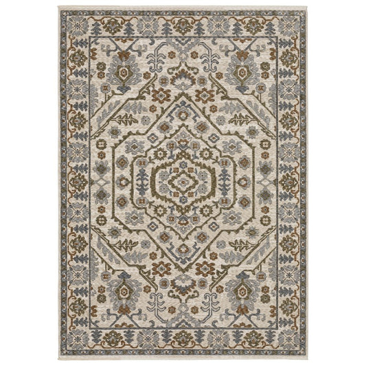 8' X 11' Ivory And Rust Floral Area Rug With Fringe