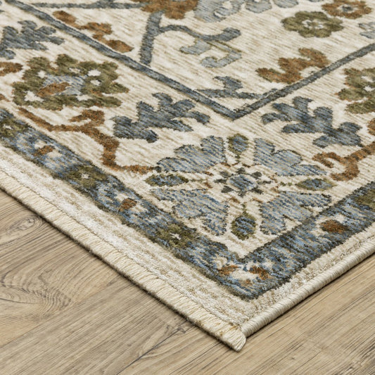 8' X 11' Ivory And Rust Floral Area Rug With Fringe