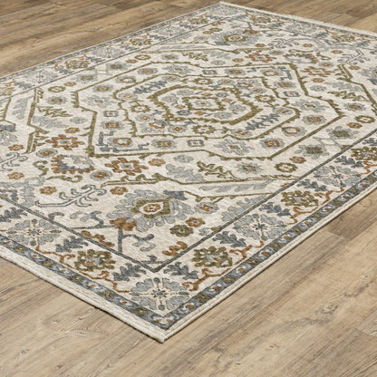 8' X 11' Ivory And Rust Floral Area Rug With Fringe