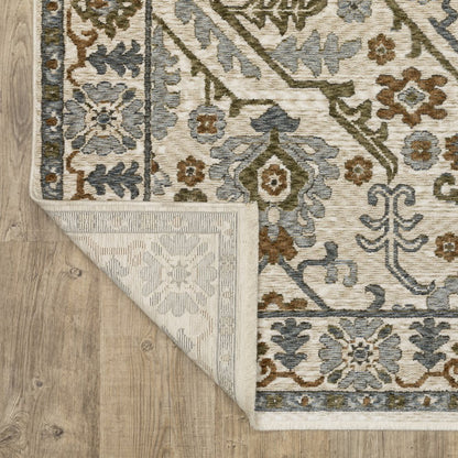 8' X 11' Ivory And Rust Floral Area Rug With Fringe