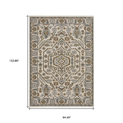 8' X 11' Ivory And Rust Floral Area Rug With Fringe