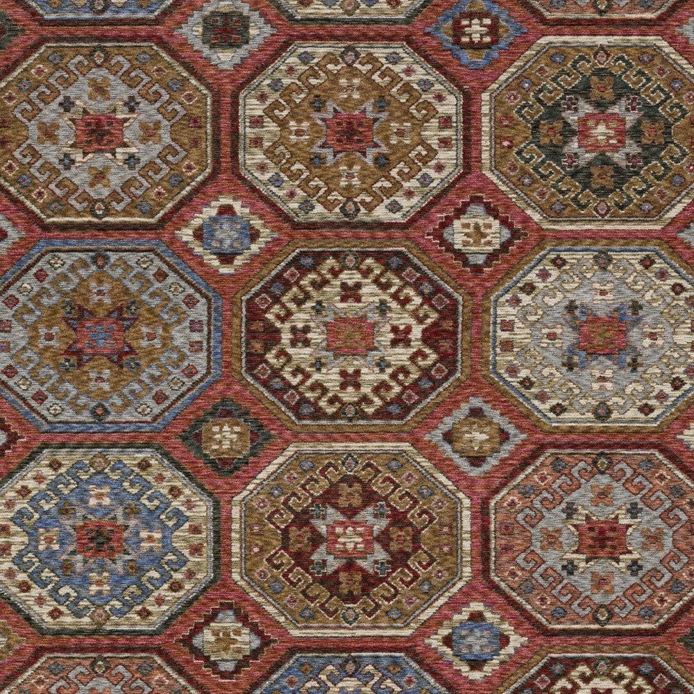 8' X 11' Pink And Red Medallion Area Rug With Fringe