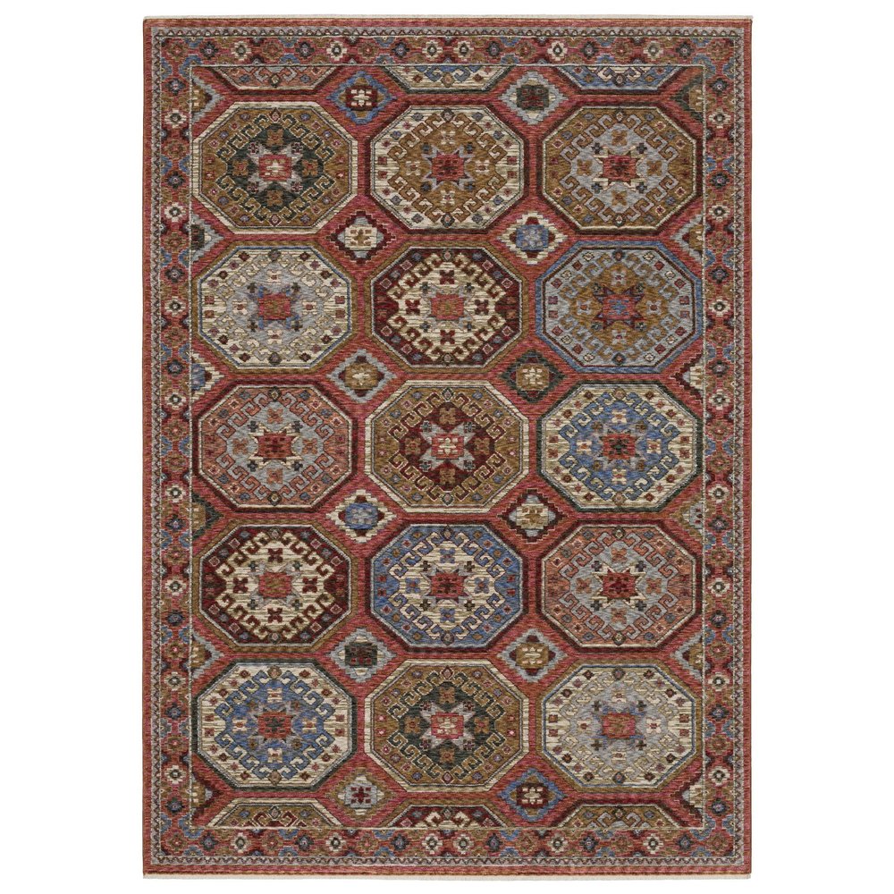 8' X 11' Pink And Red Medallion Area Rug With Fringe