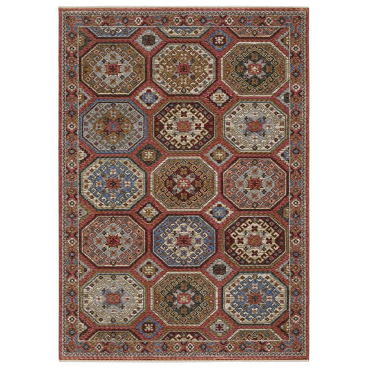8' X 11' Pink And Red Medallion Area Rug With Fringe