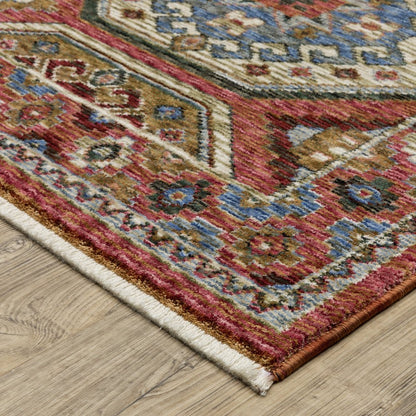 8' X 11' Pink And Red Medallion Area Rug With Fringe