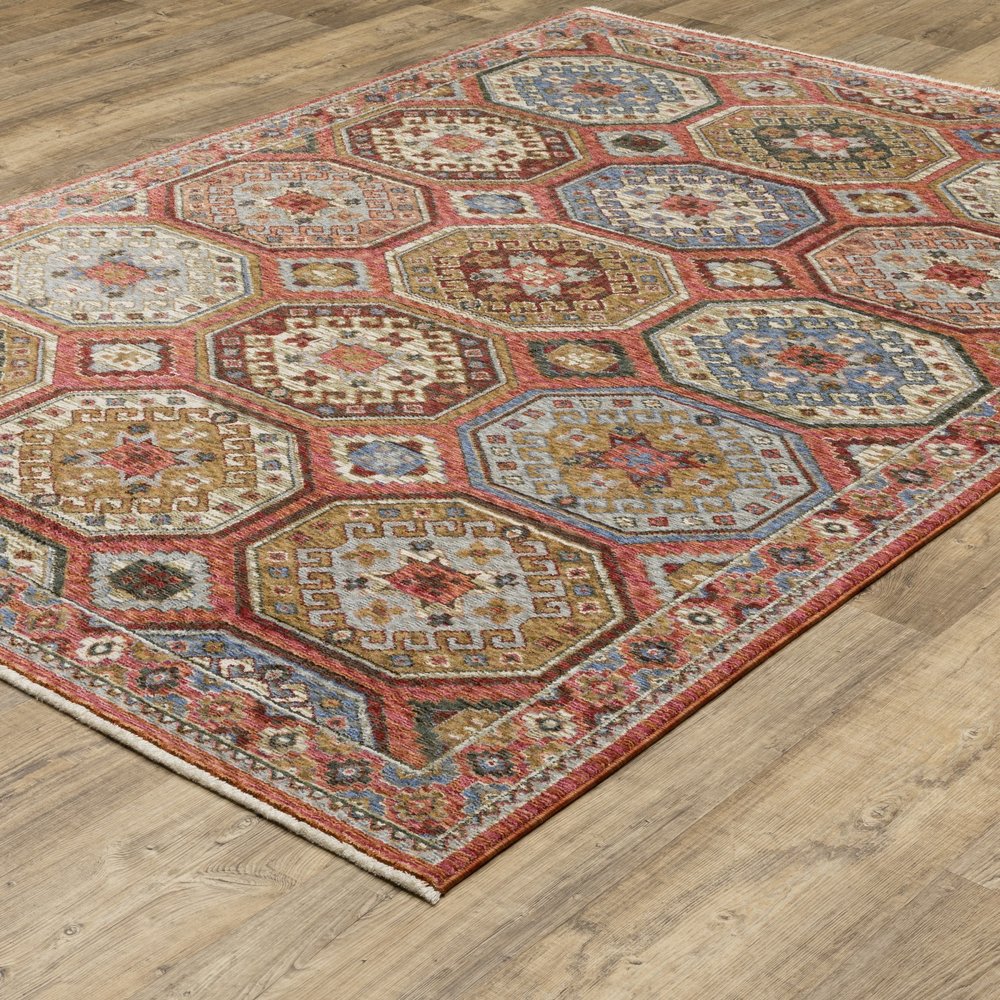 8' X 11' Pink And Red Medallion Area Rug With Fringe