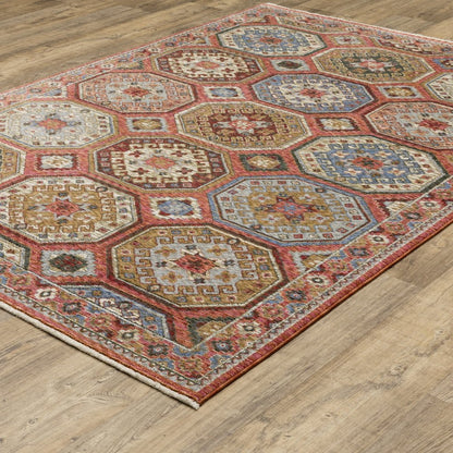 8' X 11' Pink And Red Medallion Area Rug With Fringe