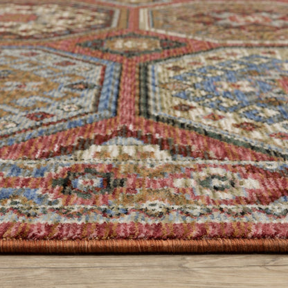 8' X 11' Pink And Red Medallion Area Rug With Fringe