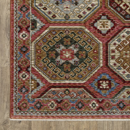 8' X 11' Pink And Red Medallion Area Rug With Fringe