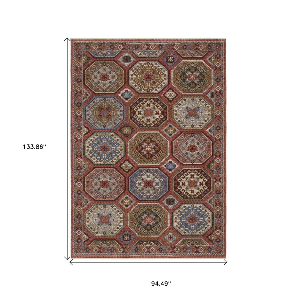 8' X 11' Pink And Red Medallion Area Rug With Fringe
