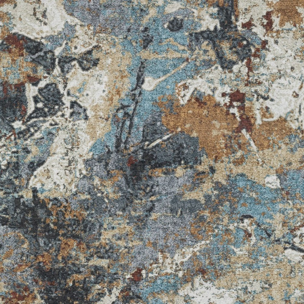 8' X 10' Blue And Rust Abstract Distressed Area Rug
