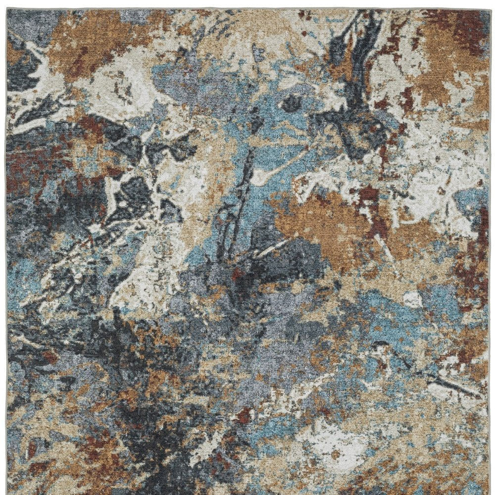 8' X 10' Blue And Rust Abstract Distressed Area Rug