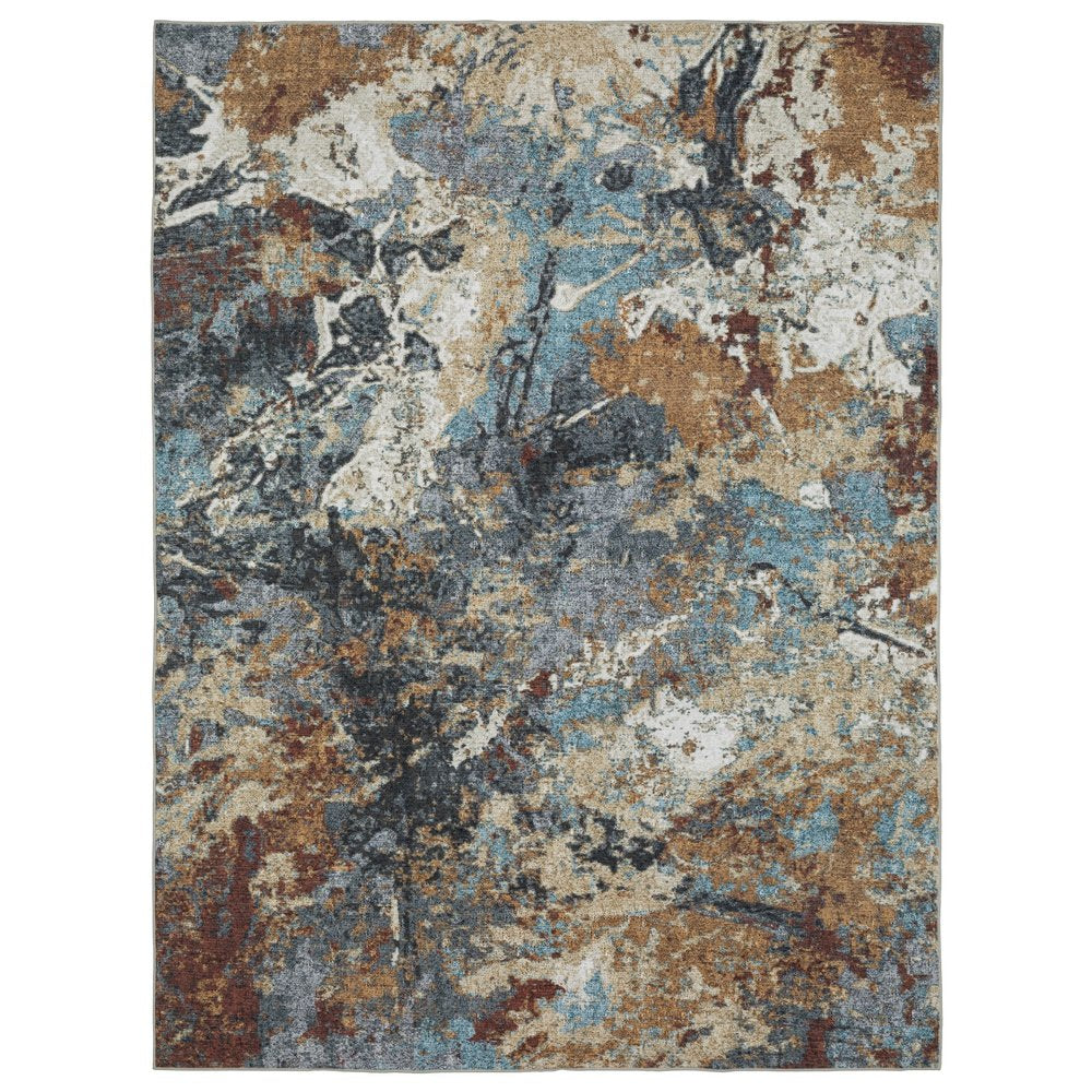 8' X 10' Blue And Rust Abstract Distressed Area Rug