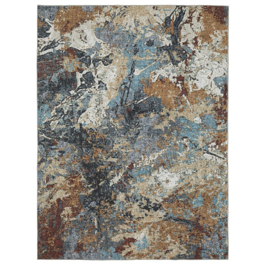 8' X 10' Blue And Rust Abstract Distressed Area Rug