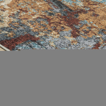 8' X 10' Blue And Rust Abstract Distressed Area Rug