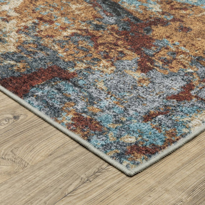 8' X 10' Blue And Rust Abstract Distressed Area Rug
