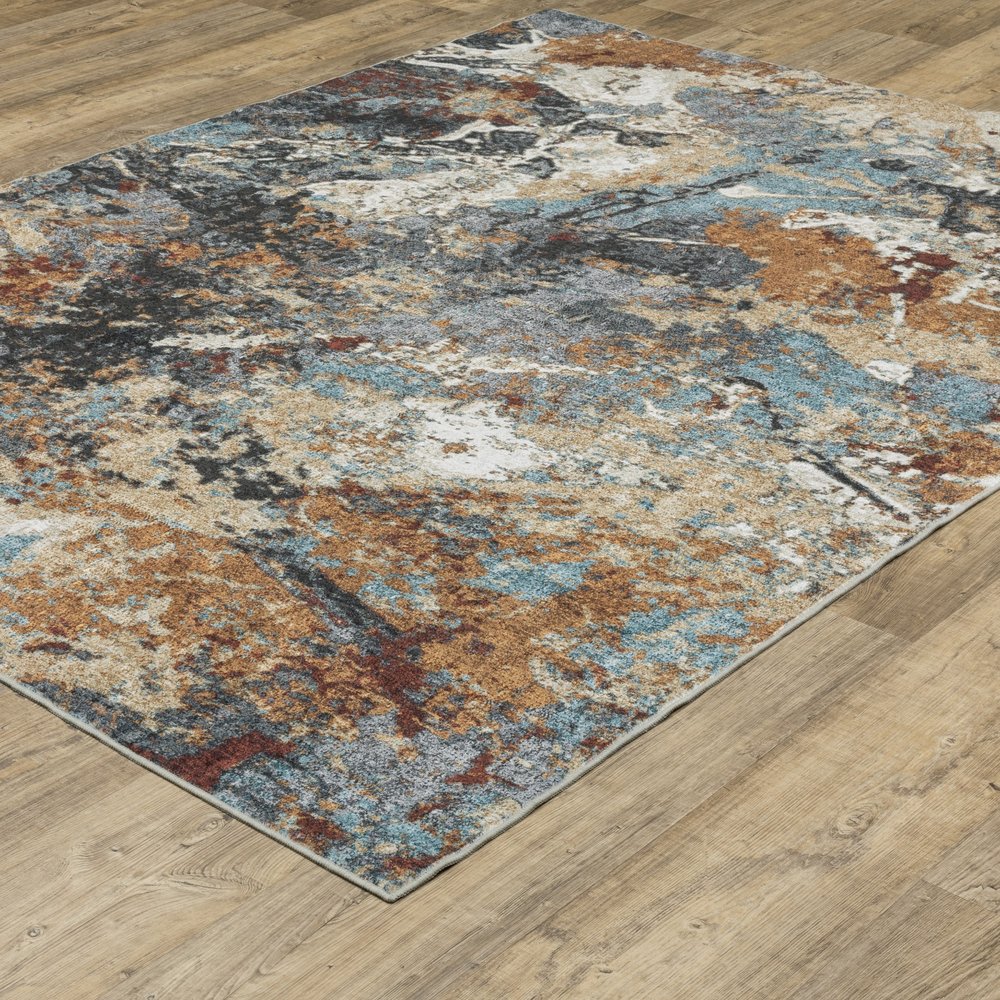 8' X 10' Blue And Rust Abstract Distressed Area Rug