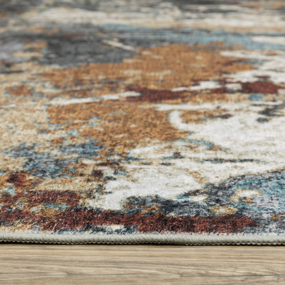 8' X 10' Blue And Rust Abstract Distressed Area Rug