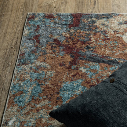 8' X 10' Blue And Rust Abstract Distressed Area Rug