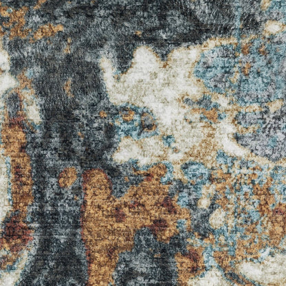 8' X 10' Blue And Rust Abstract Distressed Area Rug