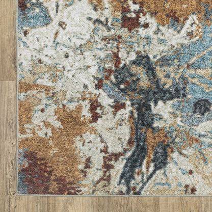 8' X 10' Blue And Rust Abstract Distressed Area Rug