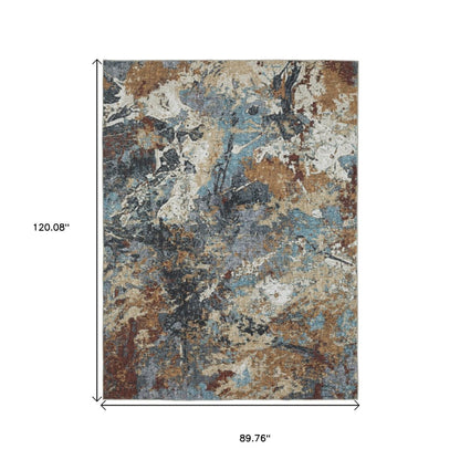 8' X 10' Blue And Rust Abstract Distressed Area Rug