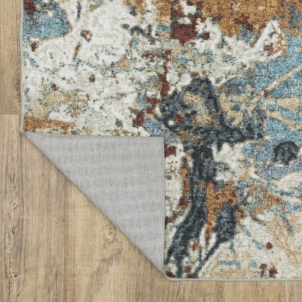 8' X 10' Blue And Rust Abstract Distressed Area Rug